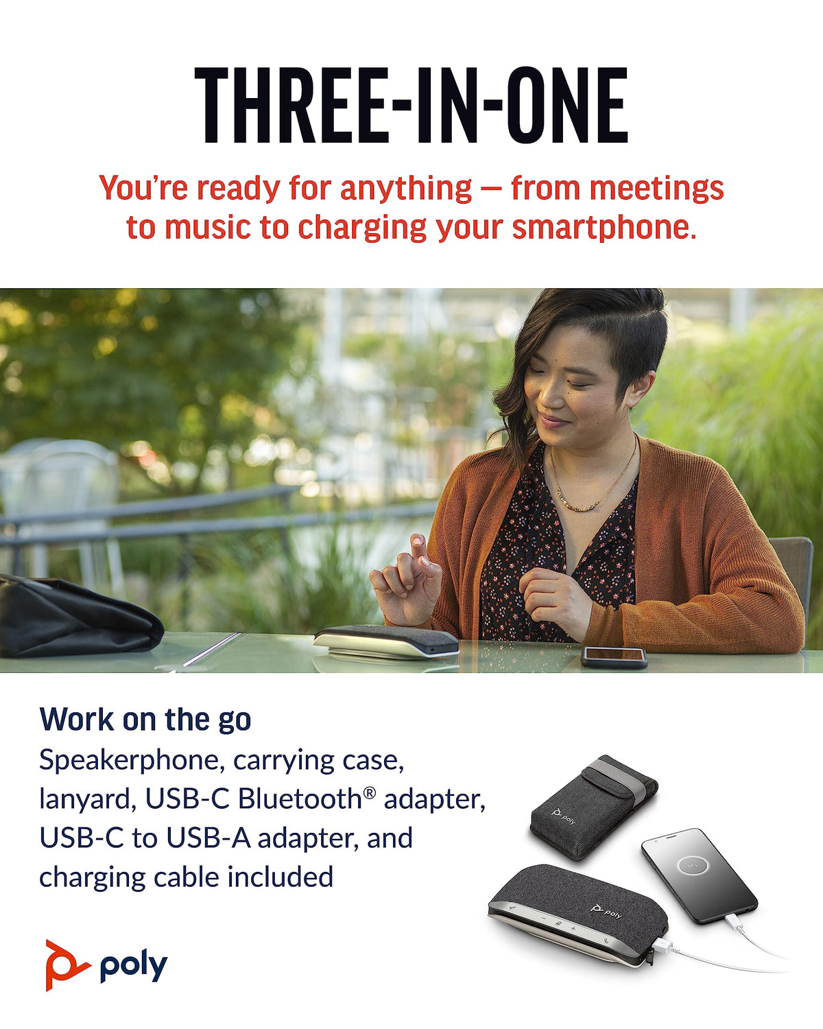 POLY Sync 20+ USB-C/Bluetooth connectivity setup for flexible use.