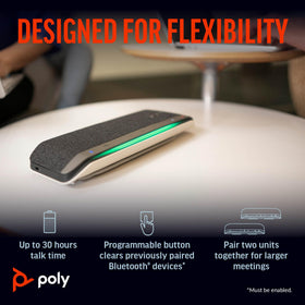 Poly Sync 40 battery life up to 30 hours for long meetings.