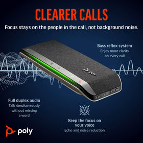 Poly Sync 40 USB-C connection with USB-A adapter enables quick setup.