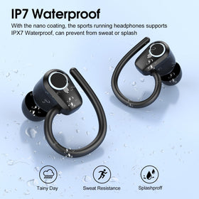 Poounur earbuds worn while running illustrating stable fit during exercise