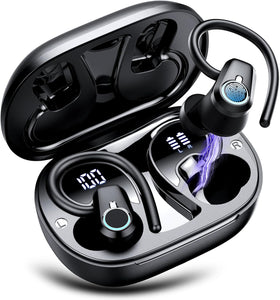 Poounur front view of earbuds and case showing sleek design and portability