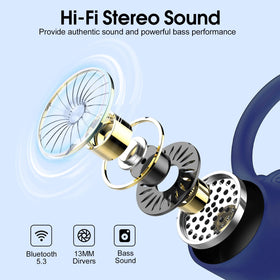 Poounur earbud worn with flexible earhook demonstrating secure fit during movement