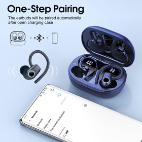 Poounur earbuds held in hand to show compact scale and portability for travel convenience