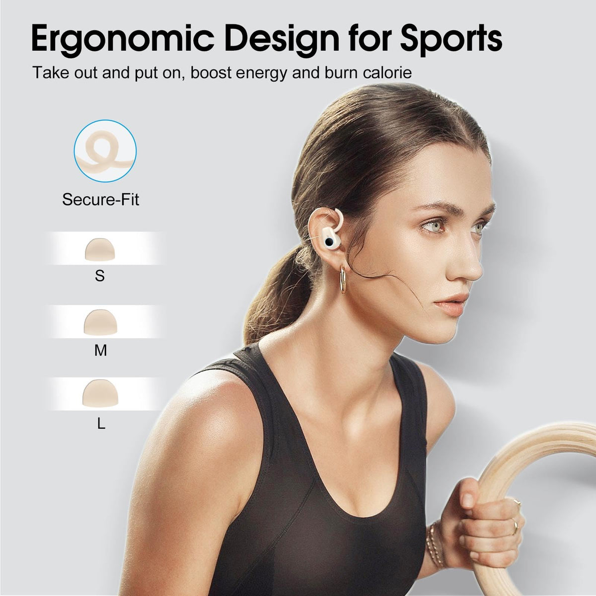 Poounur earbuds used by runner outdoors illustrating secure fit and clear calls