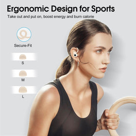 Poounur earbuds used by runner outdoors illustrating secure fit and clear calls