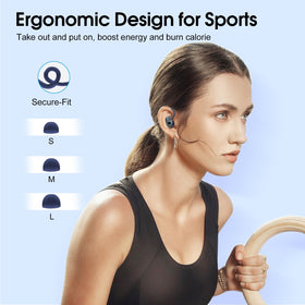 Poounur earbuds with water splash highlighting IP7 resistance to moisture during workouts