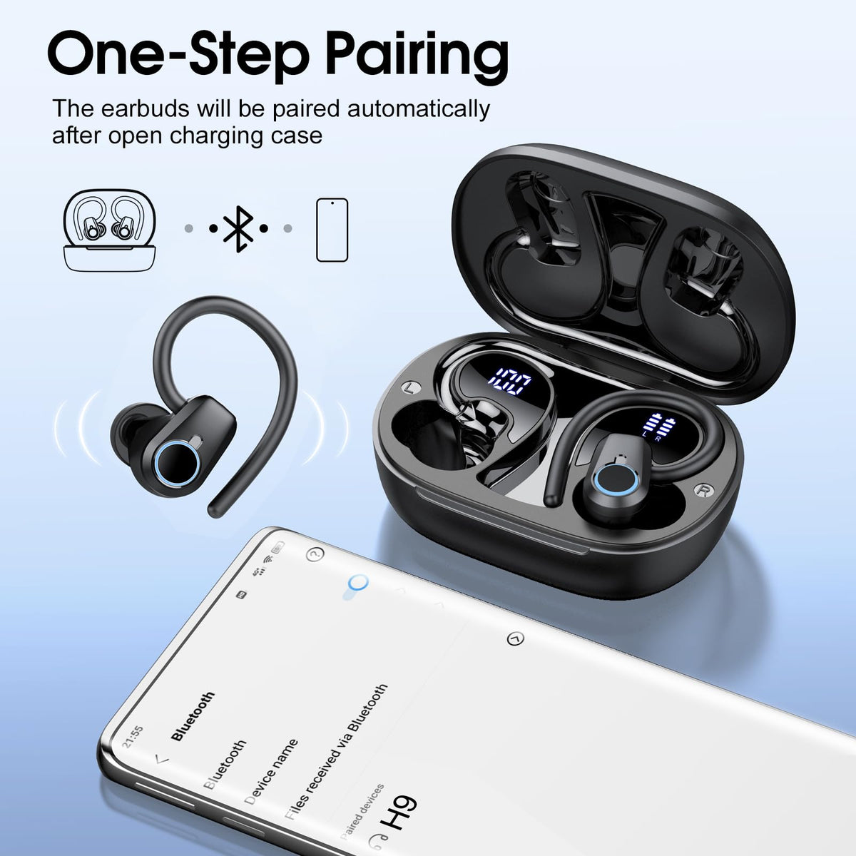 Poounur earbuds beside coin for scale showing compact, lightweight size