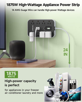 Popowell 14-in-1 heavy-duty power strip close-up highlighting robust design