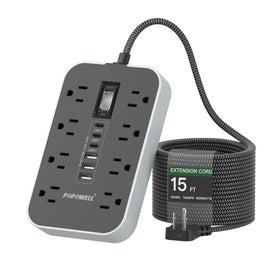 Popowell 15ft extension cord with outlets for hard-to-reach desks and clean power access.
