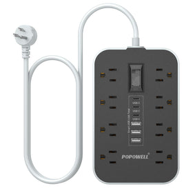 Popowell appliance power strip, 24in angled view showing compact form and reach
