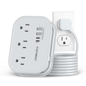 popowell front view of power strip showing outlets and USB ports for travel convenience