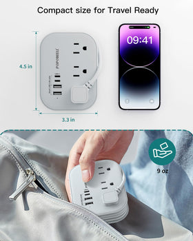 popowell zoom on AC outlets and USB‑C ports showing clear labeling for easy use