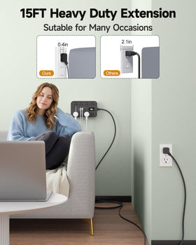 Popowell power strip with 8 outlets and USB ports for organized office charging.