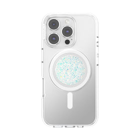 PopSockets iridescent confetti attached to phone demonstrating secure magnetic hold while in use