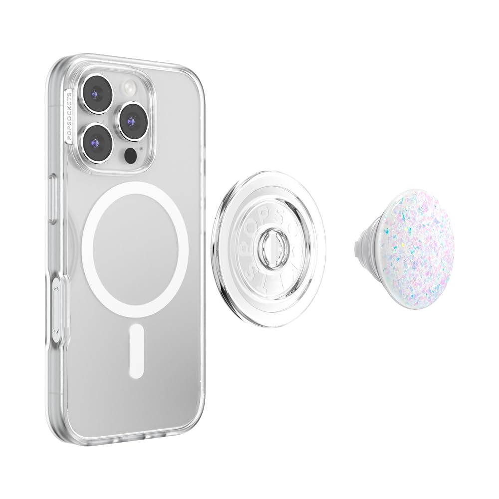 PopSockets iridescent confetti extended stand angle showing stable hands-free viewing