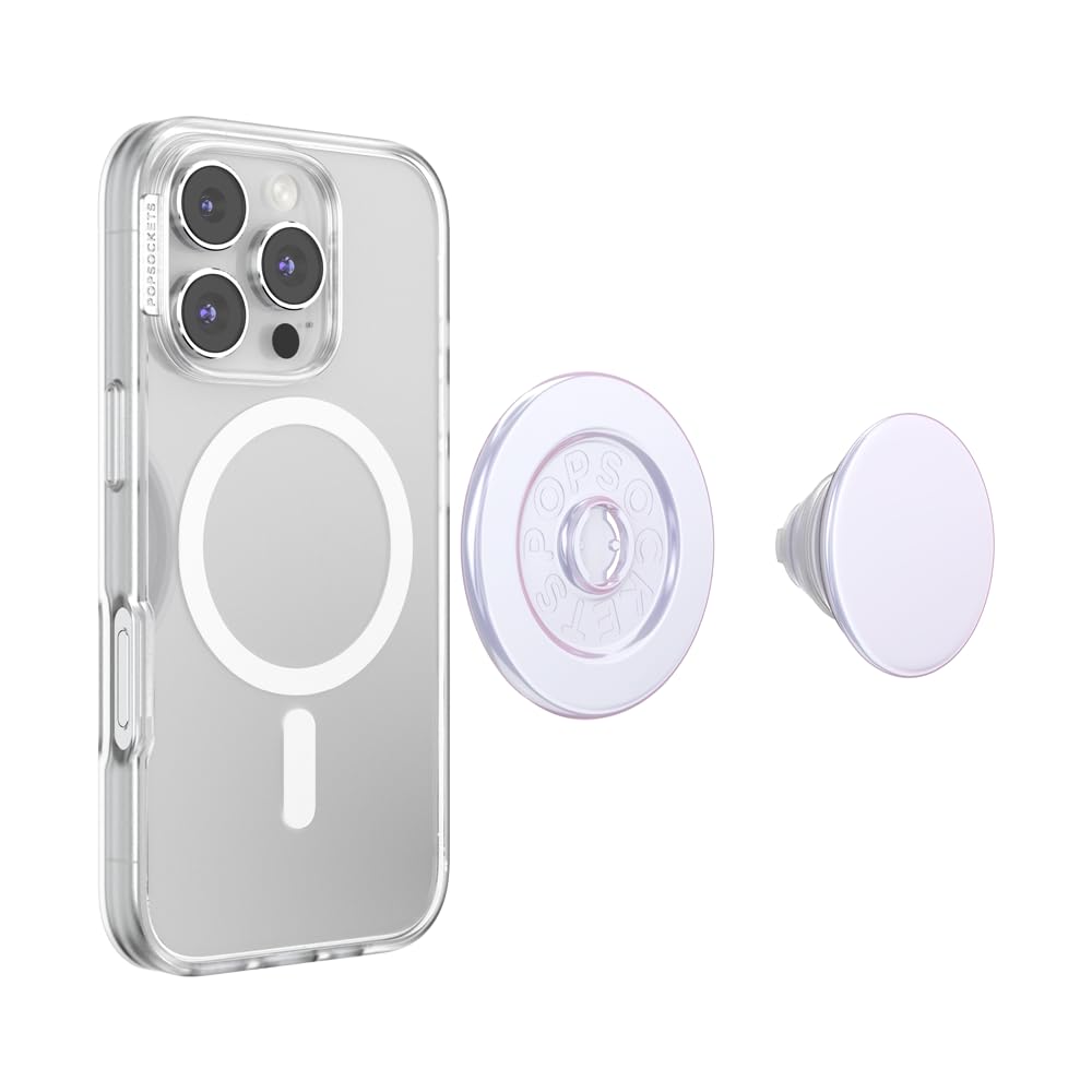 PopSockets iridescent white close-up magnet reveal showing secure magnetic connection