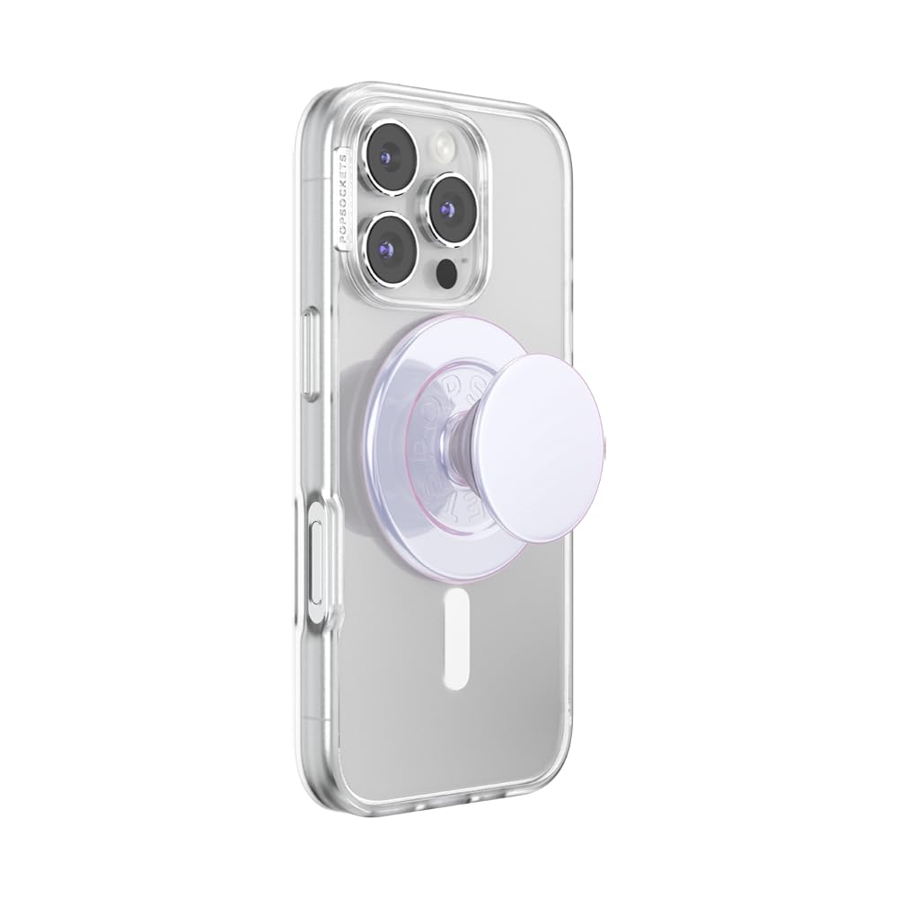 PopSockets iridescent white front view showing glossy finish and slim profile for style