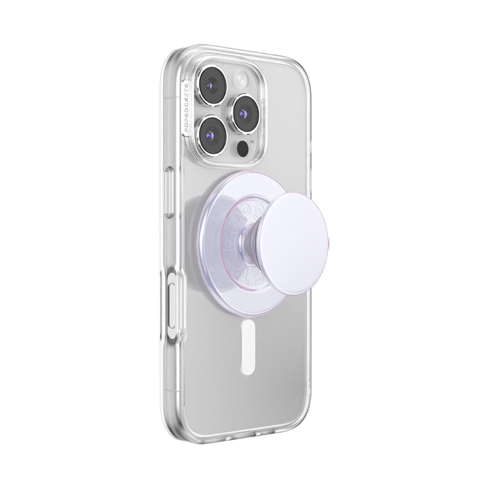 PopSockets iridescent white front view showing glossy finish and slim profile for style