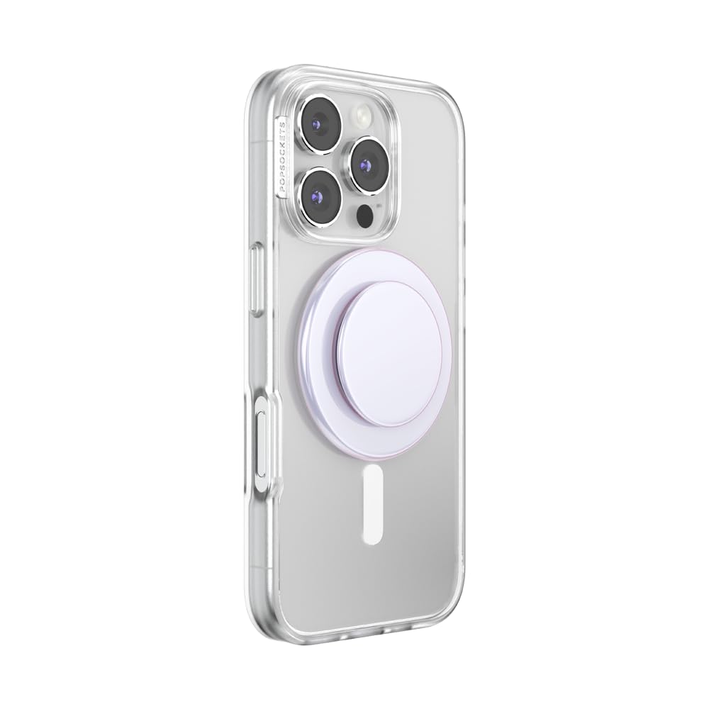 PopSockets iridescent white side profile collapsed demonstrating pocketable compactness