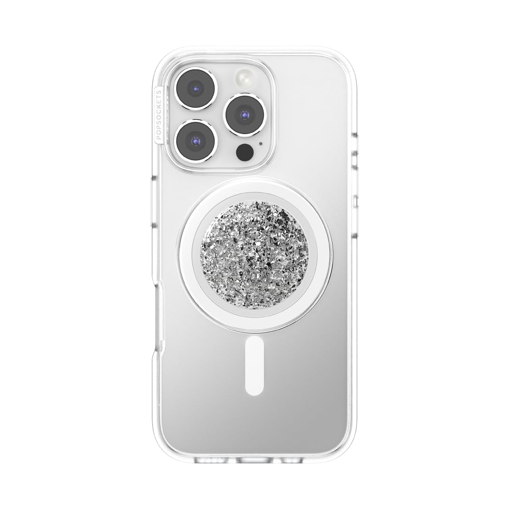 PopSockets Confetti Foil Silver expanded as a stand for hands-free viewing