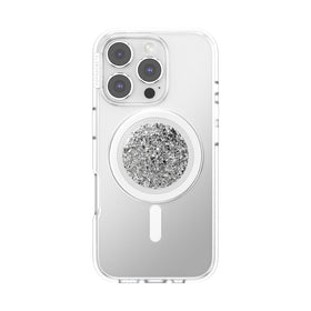 PopSockets Confetti Foil Silver expanded as a stand for hands-free viewing