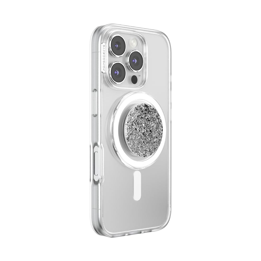 PopSockets Confetti Foil Silver side profile highlighting slim, collapsible benefit