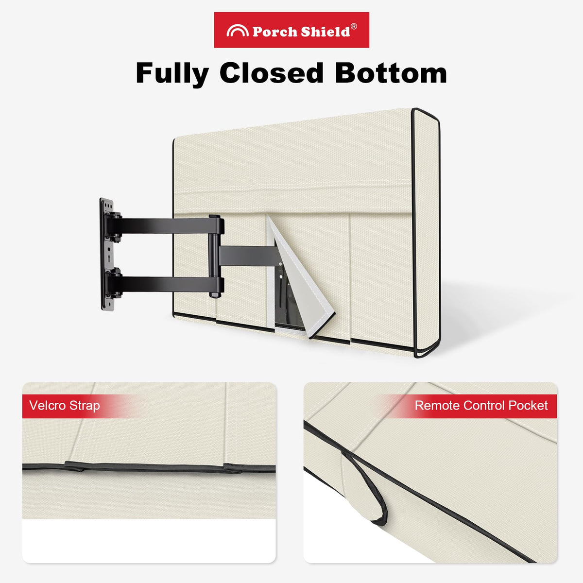 Porch Shield back Velcro strip demonstrates quick installation and cable access