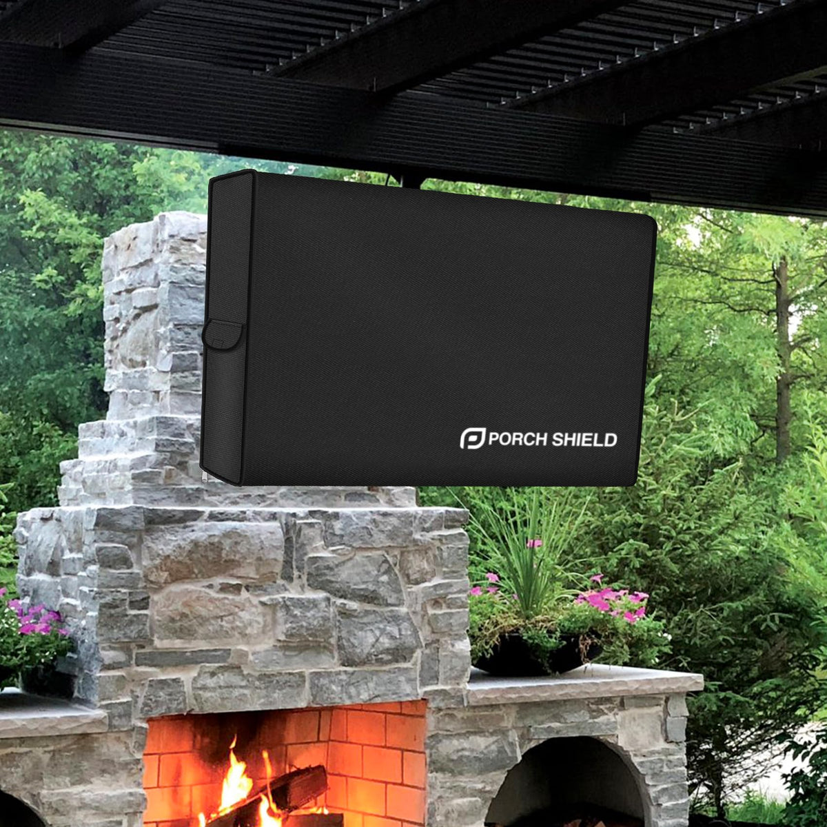 Porch Shield behind-TV cable access showing tidy wire management