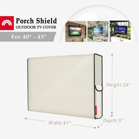 Porch Shield seam-taped edges highlight durable weatherproof sealing for outdoor TVs
