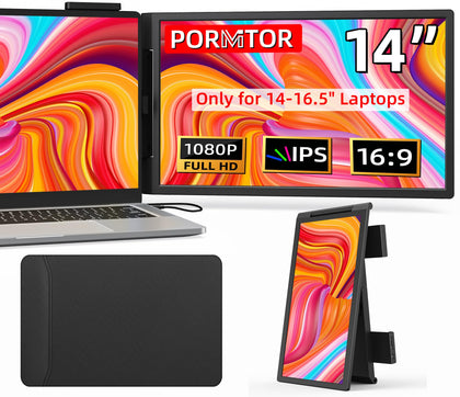 Pornitor laptop screen extender front view for a compact multitasking setup.
