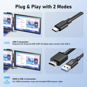 Pornitor Laptop Extender connected by USB-C for plug-and-play setup.