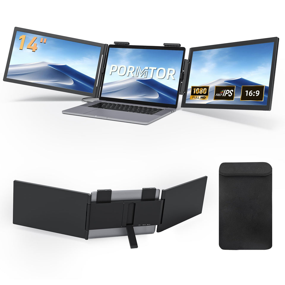 Pornitor laptop screen extender triple setup expands workspace for multitasking efficiency