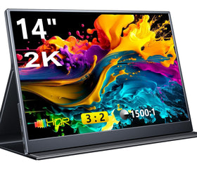 Pornitor portable monitor 14in front view shows crisp 2160x1440 visuals for on-the-go work