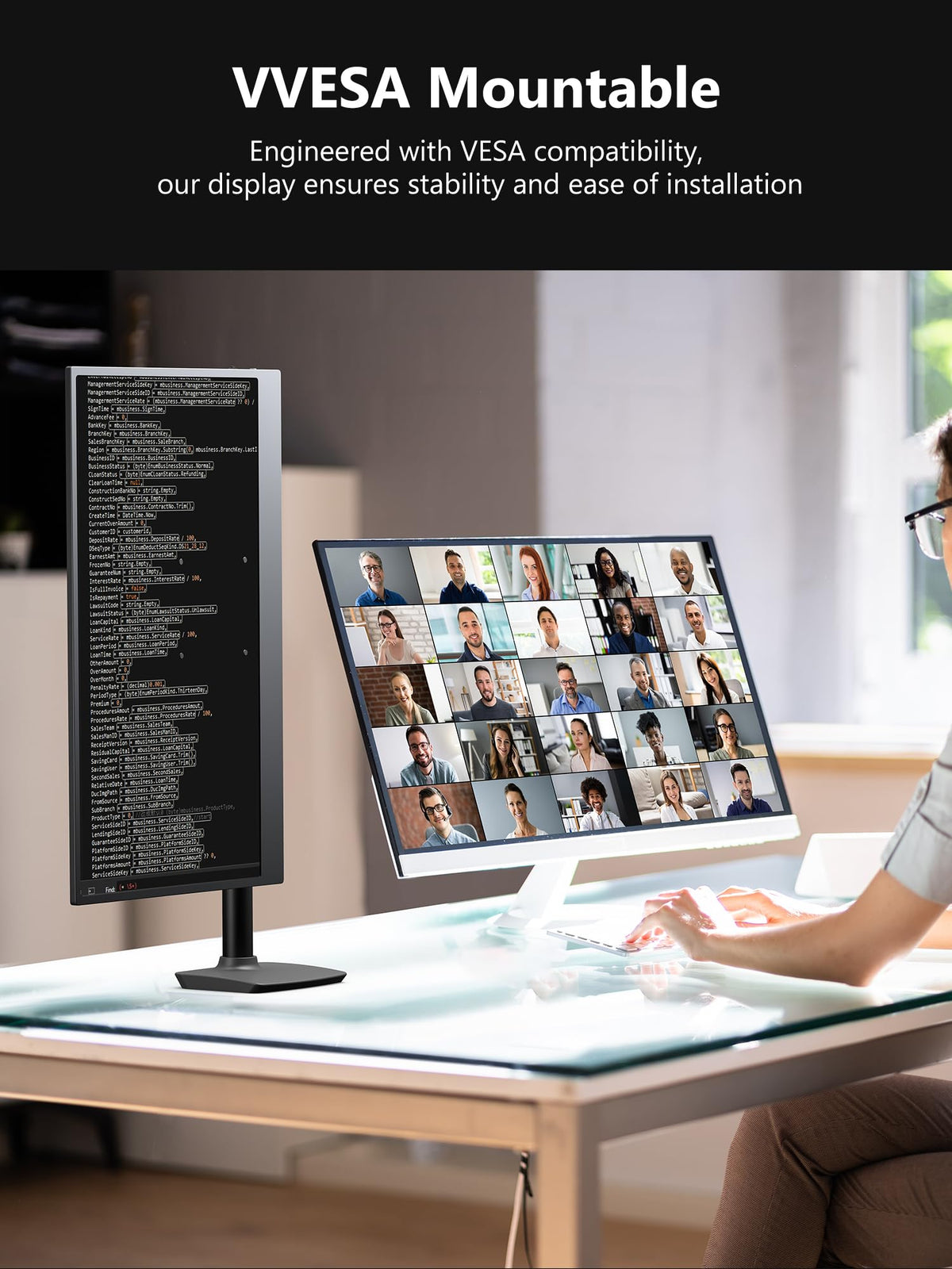 Pornitor VESA mountable stand and ports offer flexible setup options