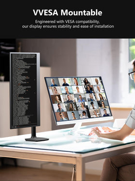 Pornitor VESA mountable stand and ports offer flexible setup options