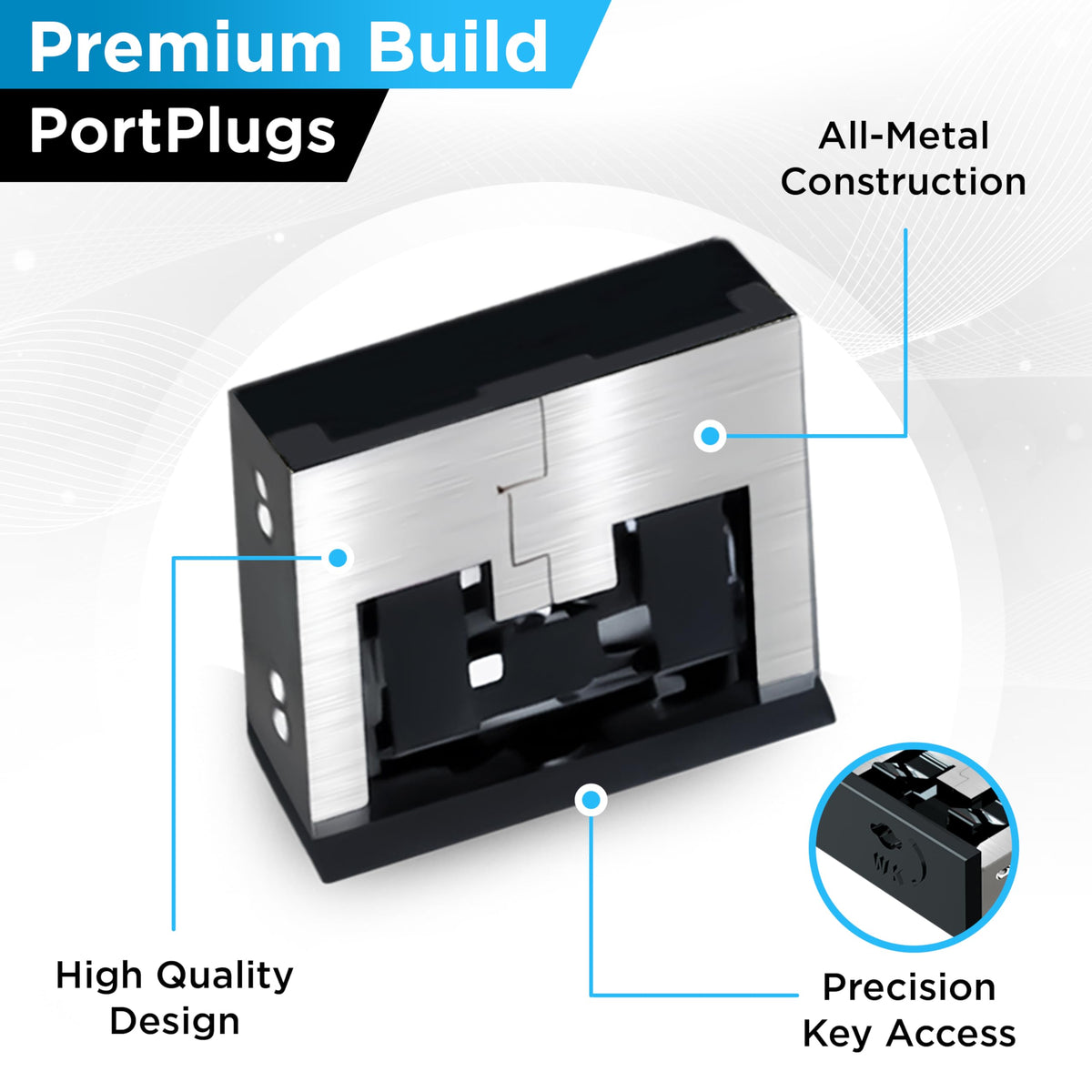 PortPlugs fits USB-A ports on desktops and laptops seamlessly.