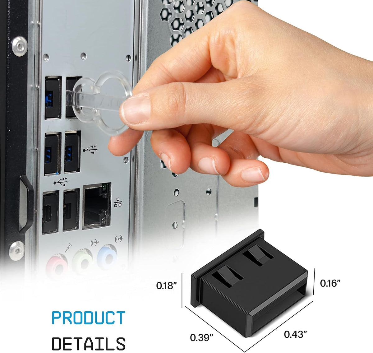 PortPlugs inserted flush in USB-A port showing blocked access