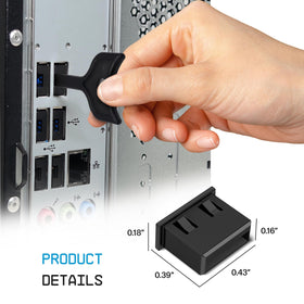 Removal key shown for quick unlock and re-use of PortPlugs.