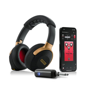 Positive Grid Spark NEO headphones worn during guitar practice with immersive, noise-isolated sound.