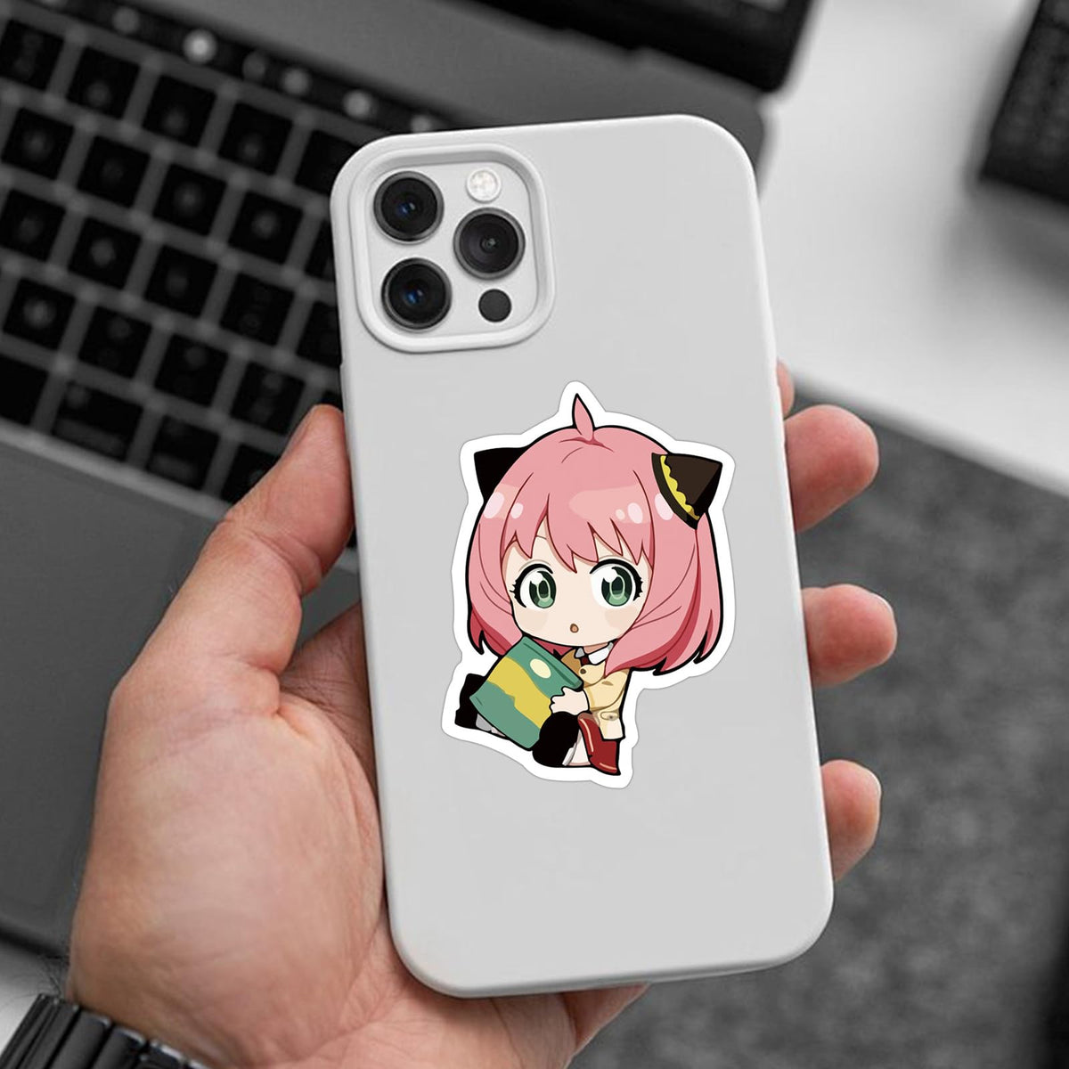 Pounchi Cute Anime Stickers used on various items for vibrant accents