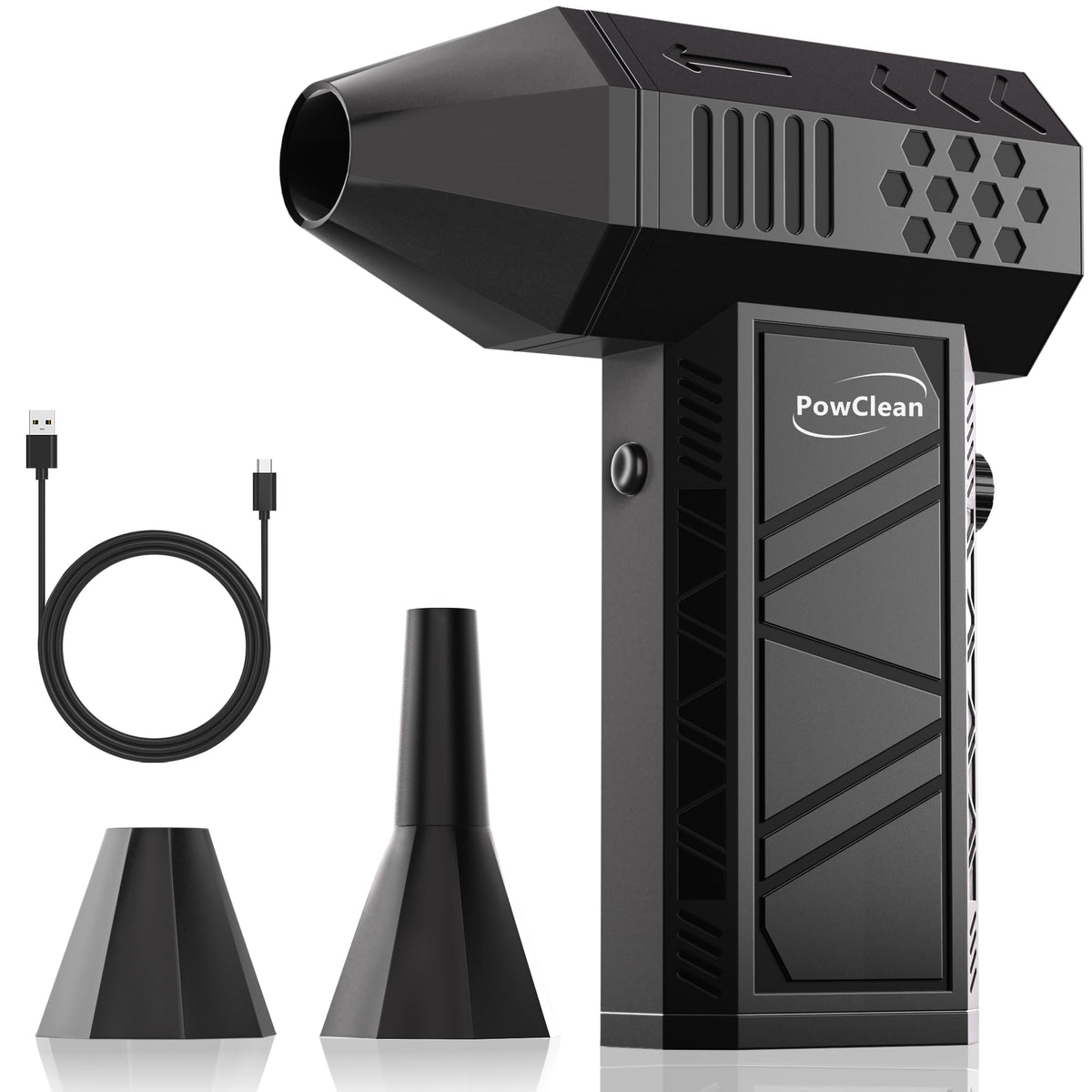 PowClean compressed air duster front view showing compact power for quick dusting