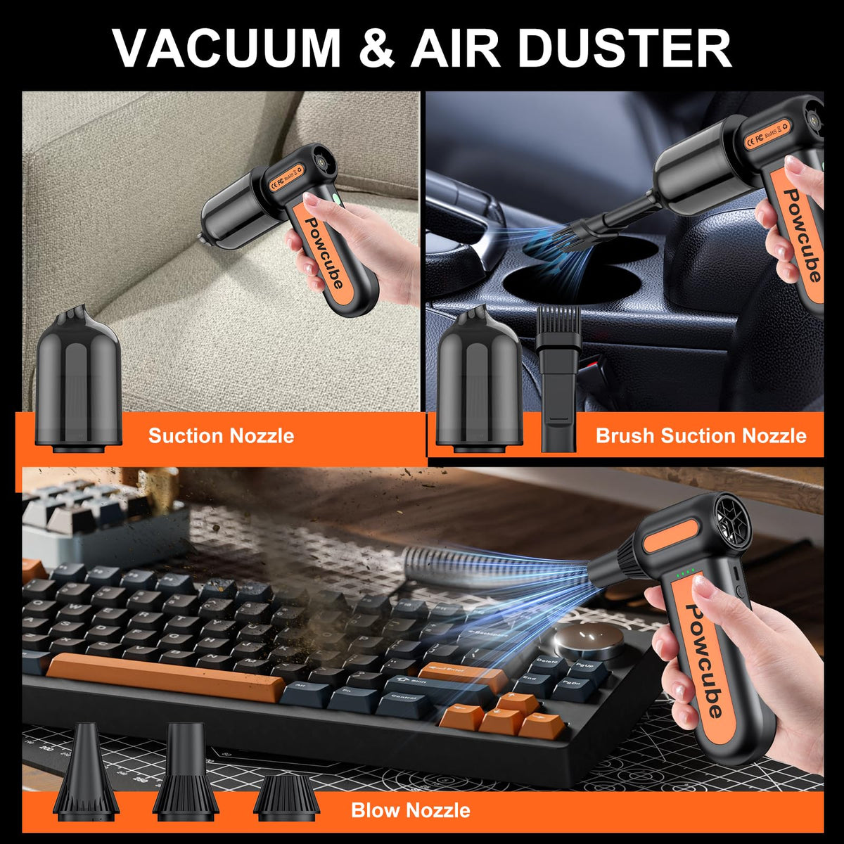 PowCube cleaning car interior trunk and vents for efficient vehicle detailing