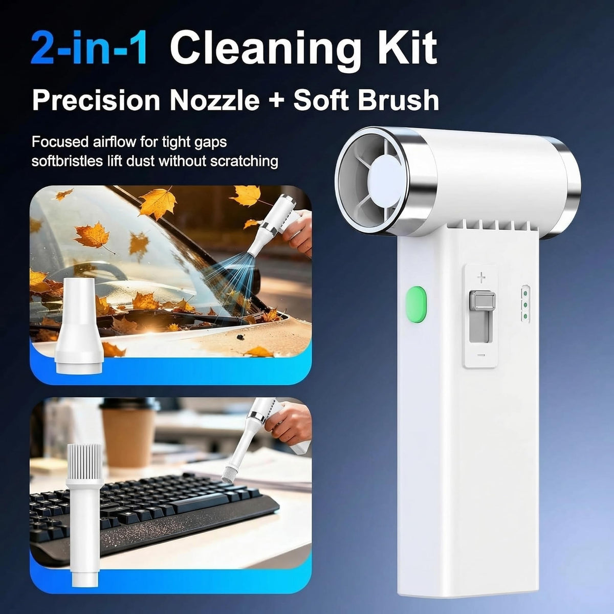 PowCube cleaning a PC case vent demonstrating strong airflow for internal components