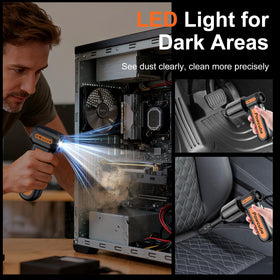 PowCube LED light illuminating tight space to reveal hidden dust and debris