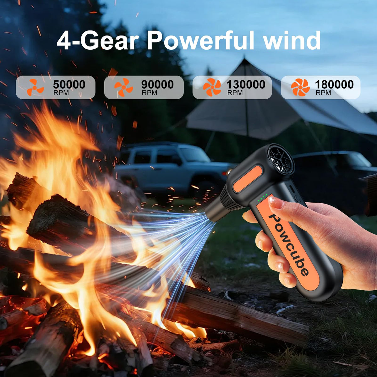 PowCube next to a smartphone to show portable size for travel and storage