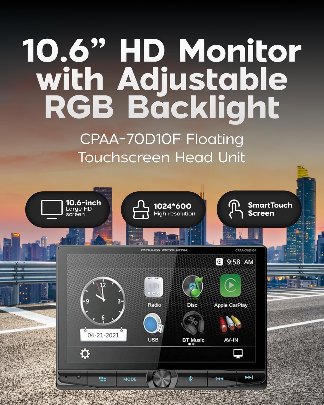 Power Acoustik CPAA-70D10F Bluetooth HD touchscreen delivers clear calls