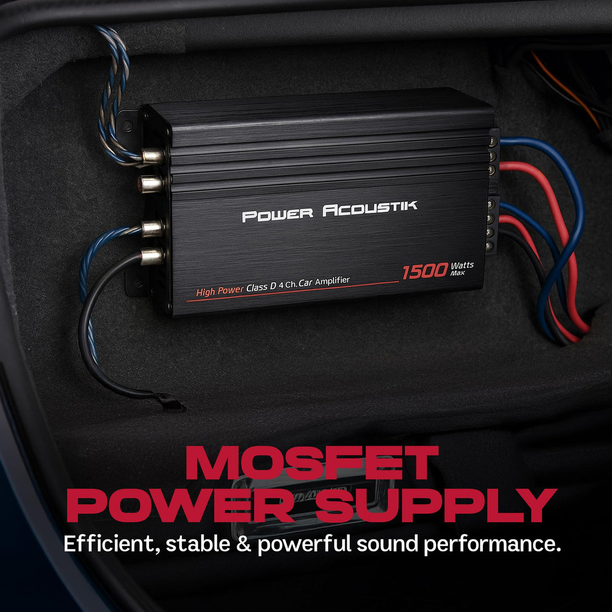 Power Acoustik MICRO4-1500D bridged mode powering a subwoofer setup