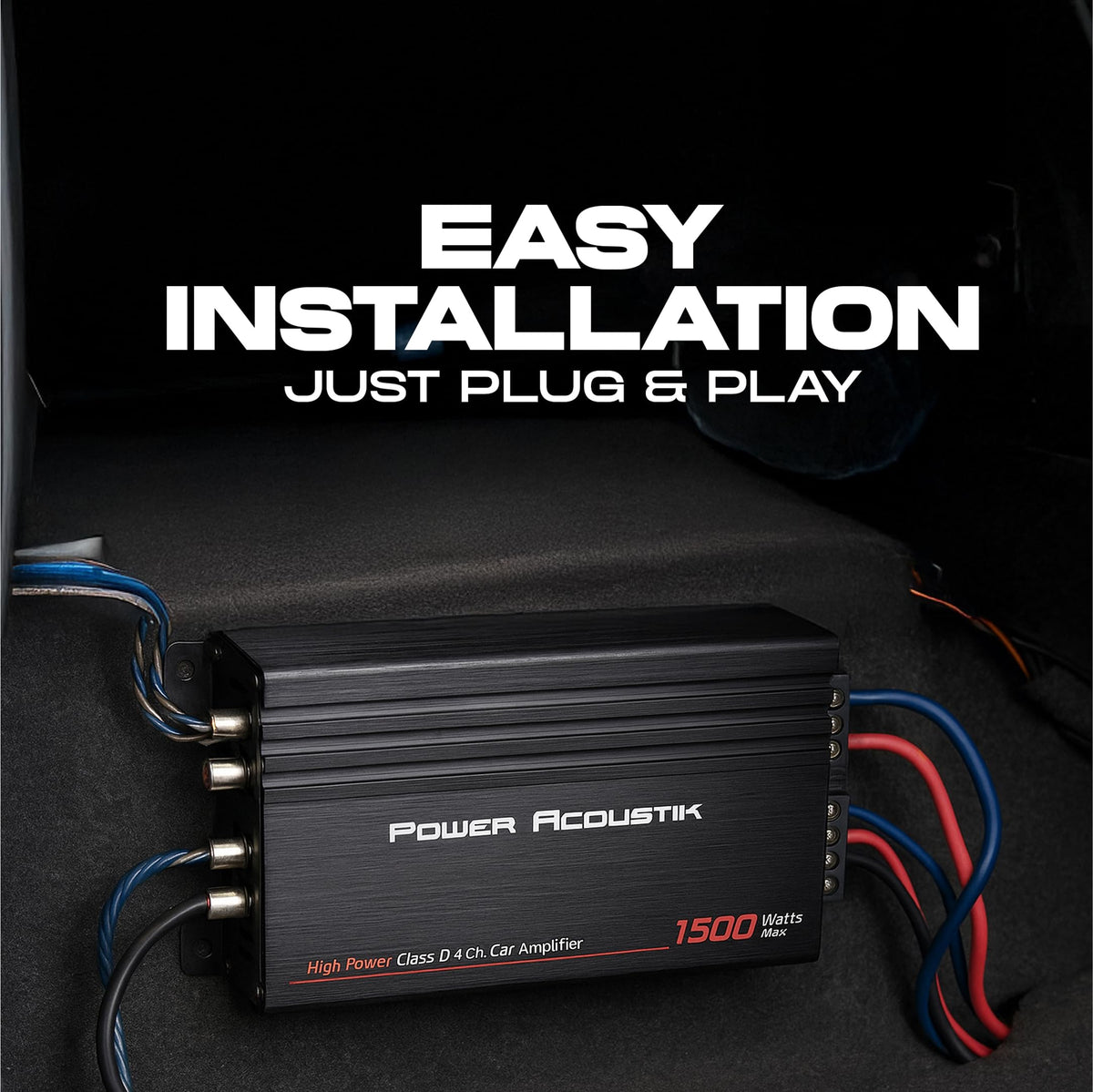 Power Acoustik MICRO4-1500D in-dash install ready for space-limited builds