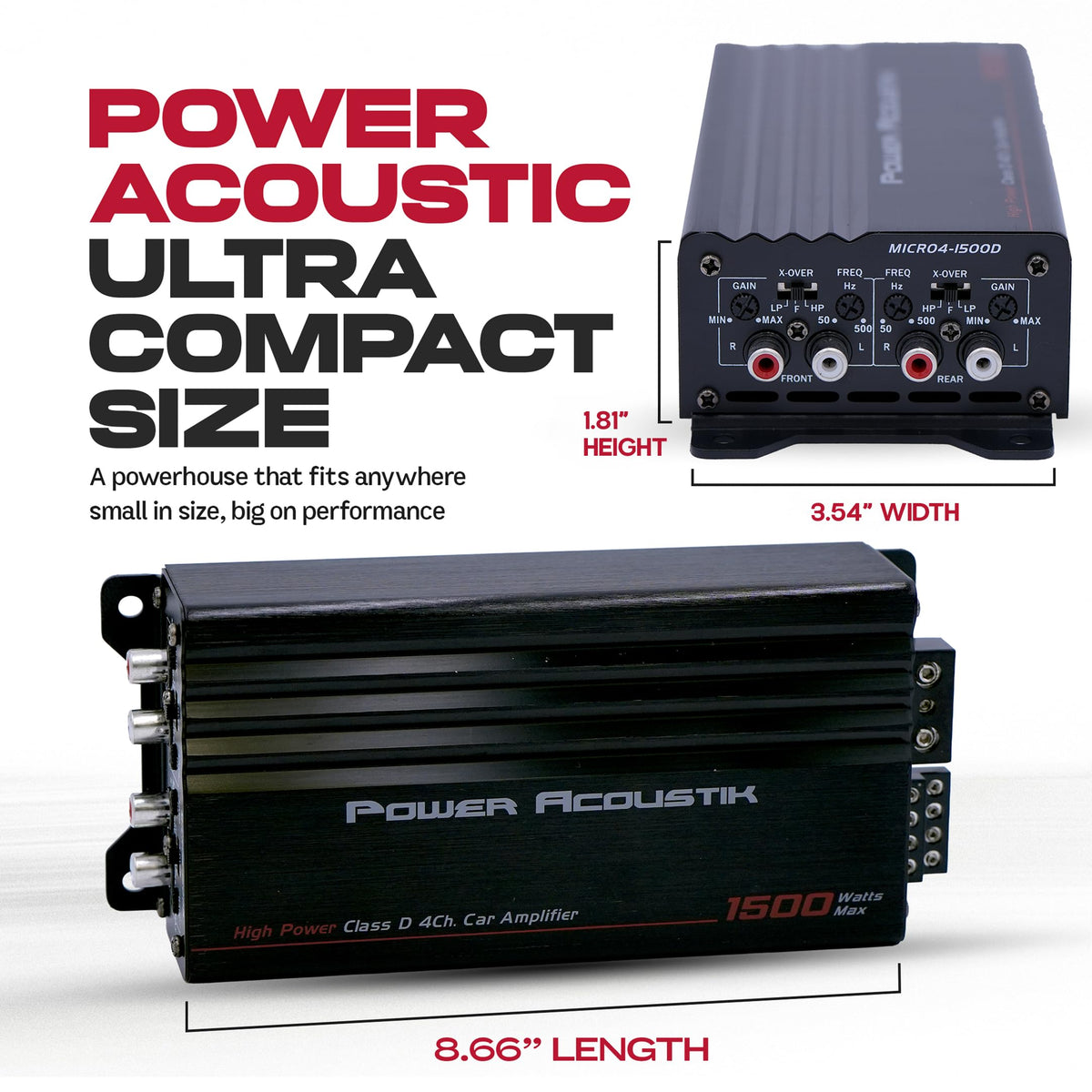 Power Acoustik MICRO4-1500D wiring connections for clean, quick installs
