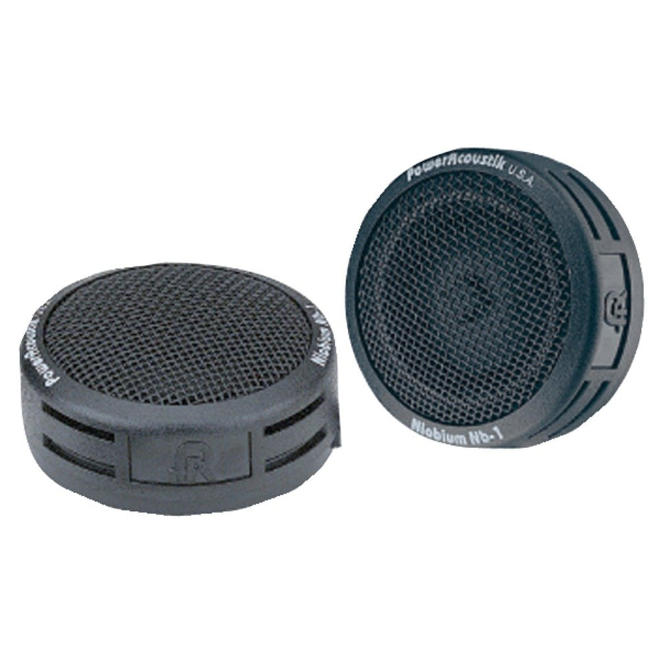 Power Acoustik NB-1 front view showing grille and mount, clear high-frequency detail